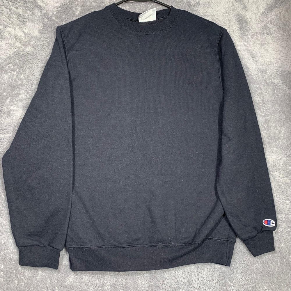 Champion Sweatshirt Youth Large Black Eco Authentic Crewneck Fleece S690 BK
